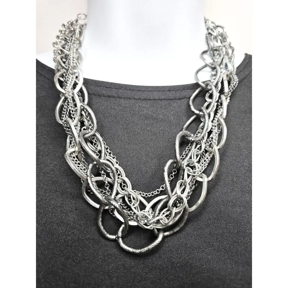 Chunky Multi Strand Necklace 8 Chains Mixed Links 20